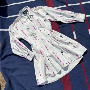 Royalty by Maluma white denim dress with a tie dye print and chain pearl L